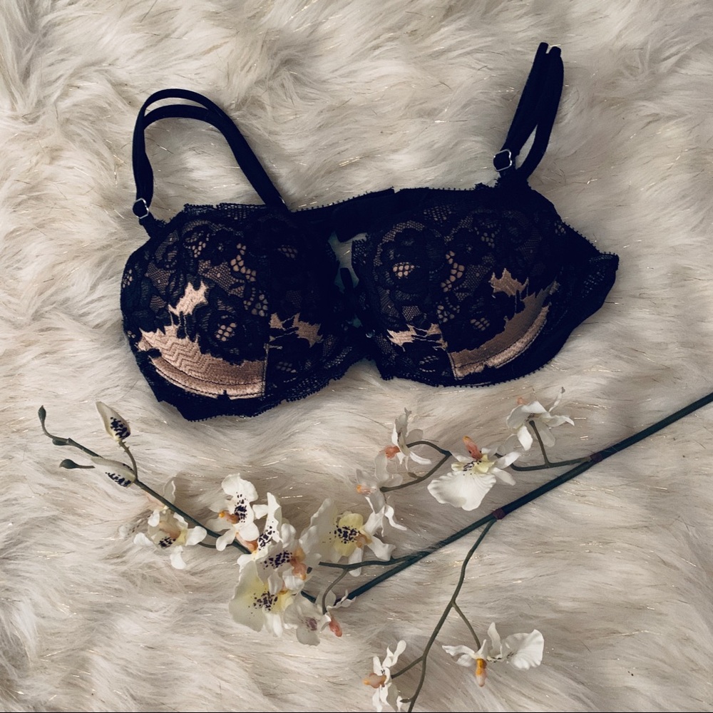 Nude and Black Lace Balconet Bra